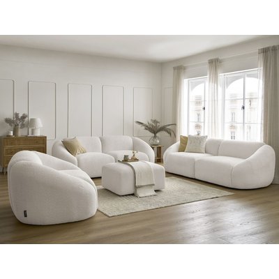 Canapé droit fixe 7 places en tissu bouclette avec pouf, TINA BOBOCHIC