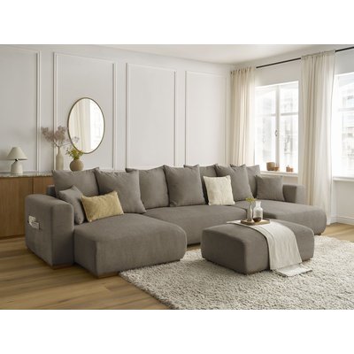 Canapé panoramique convertible 5 places en tissu chiné avec pouf, SIDONIE BOBOCHIC