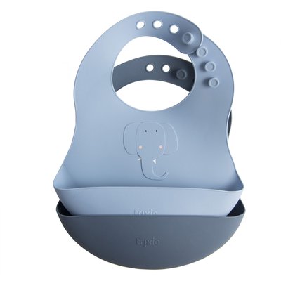 Lot de 2 bavoirs avec récupérateur en silicone Mrs. Elephant - Trixie TRIXIE