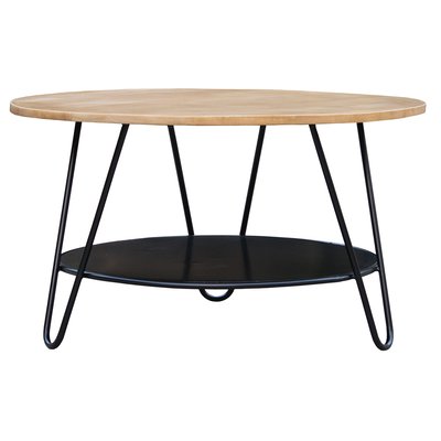 Table basse ronde bois manguier massif et métal noir D80 cm PRIYA MILIBOO