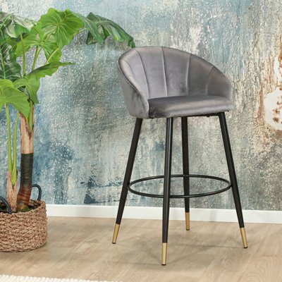 Chaise de bar en velours gris forme coquillage (lot de 2) HAWAI PIER IMPORT