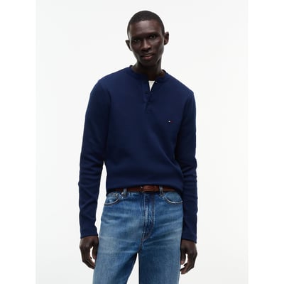 T-shirt à manches longues, maille gaufrée, col boutonné TOMMY HILFIGER