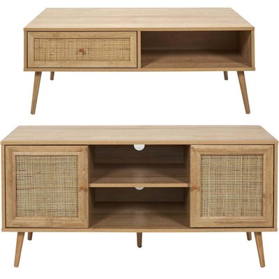 Set meuble TV en bois 2 portes et table basse 1 tiroir Bali CMP