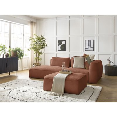 Canapé droit fixe 4 places en tissu texturé avec pouf, LEOPOLD BOBOCHIC