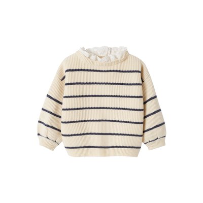 Pull en côte perlée col en broderie anglaise VERTBAUDET