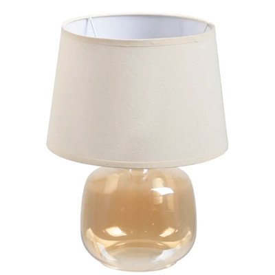 Lampe à poser pied en verre beige doré et abat jour beige 27x27x37cm WADIGA