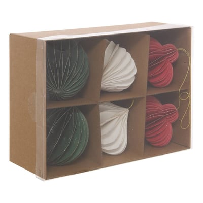 Lot de 6 suspensions de sapin en papier rouge, blanc et vert 9,5 cm FEERIC LIGHTS & CHRISTMAS
