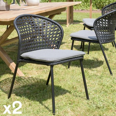 Chaise de jardin rotin synthétique noir avec coussin gris (lot de 2) GIJON PIER IMPORT