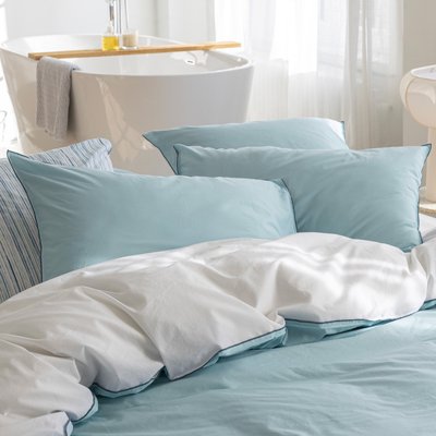 Taie d'oreiller en percale de coton lavé, DOUCEUR LAVÉE BLANC CERISE