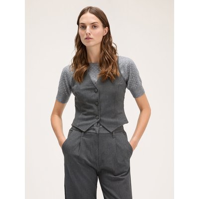 Gilet en tissu teint en FIL à fines rayures avec insert en denim dans le dos MOTIVI