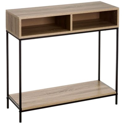 Console d'entrée en bois et métal noir à 2 casiers 80x30x75cm WADIGA