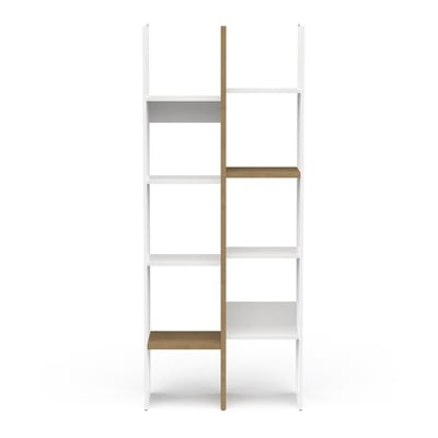 Etagère déco 6 rayons et 8 niches décor chêne et blanc mat - ACCESS CALICOSY