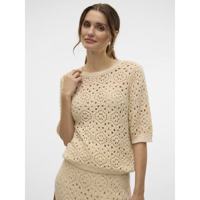 Pull col rond brodé manches 3/4 VERO MODA