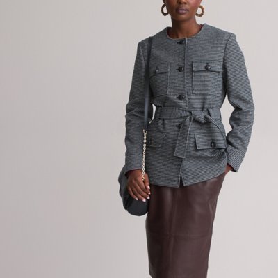 Recycled Checked Collarless Jacket ANNE WEYBURN