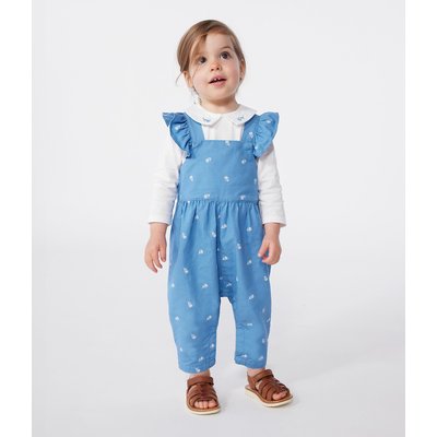 Lange tuinbroek, geborduurde bloemen, katoen PETIT BATEAU
