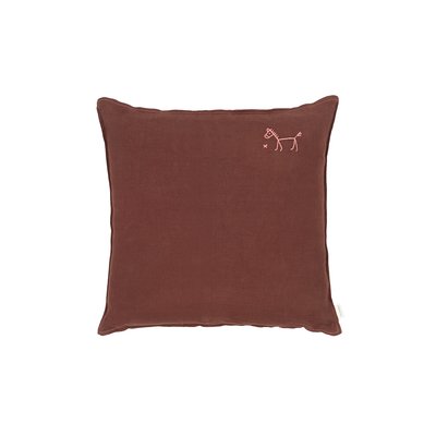 Coussin carré brodé L1N0 en lin français lavé NOBODINOZ