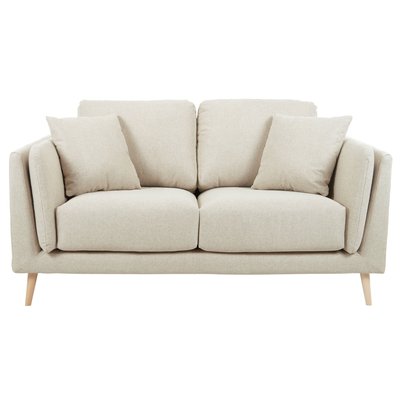 Canapé scandinave 2 places en tissu beige naturel et bois clair VOGUE MILIBOO