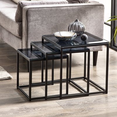 Dallas Smoked Glass Side Table Nest (Set of 3) SO'HOME