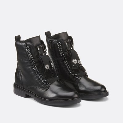 Boots en cuir à lacets, bijou MJUS