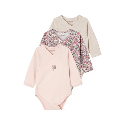Lot 3 bodies manches longues en coton bio ouverture naissance VERTBAUDET