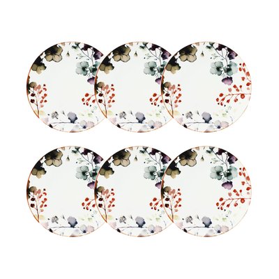 Lot de 6 assiettes plates en porcelaine 27cm, AQUARELLE NOVASTYL