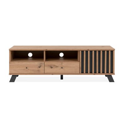 Meuble TV avec rangement 1 porte noire rainurée ALVA PIER IMPORT
