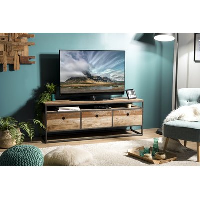 Meuble TV 150cm teck recyclé et métal 3 tiroirs 1 niche style industriel SWING PIER IMPORT