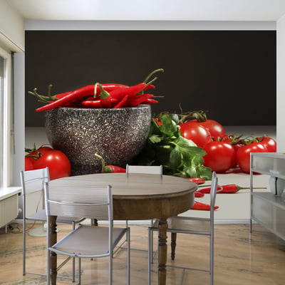 Papier peint intissé panoramique Motifs de cuisine Tomates et piments rouges EDEN