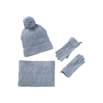 Ensemble bonnet + snood + moufles en maille torsadée mousseuse VERTBAUDET