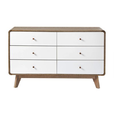 Commode 6 Tiroirs Décor Bois et Blanc - ALBURA CALICOSY