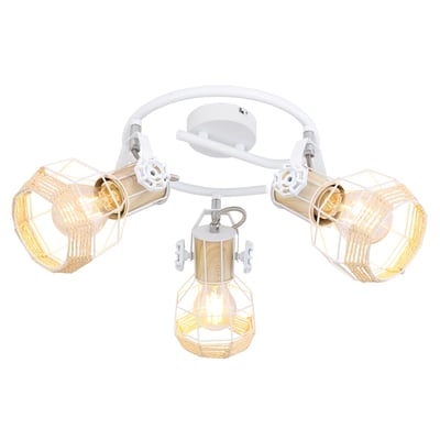 Plafonnier rond 3 spots en métal et bois avec corde BANA GLOBO LIGHTING
