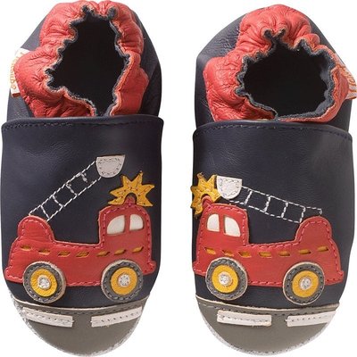 Chaussons bébé cuir souple Xavier le camion de pompier TICHOUPS