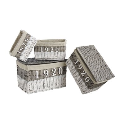 Malles et corbeilles en osier teinté et tissu 1920 (Lot de 4) AUBRY GASPARD