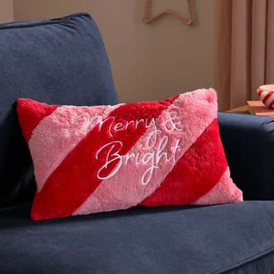 Merry & Bright Faux Fur Stripe Cushion FURN.