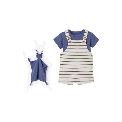Coffret 3 pièces tee-shirt + salopette + doudou VERTBAUDET
