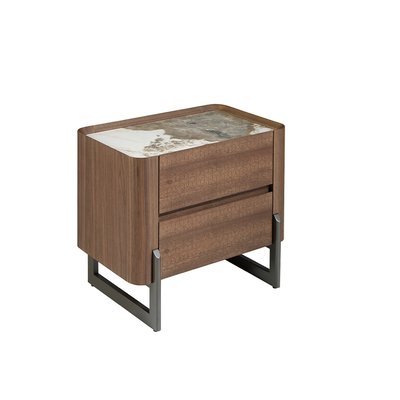 Table de chevet noyer acier et marbre ANGEL CERDA