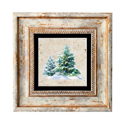 Tableau décoratif en bois et métal 20 x 20 cm Sapins verts HANAH HOME