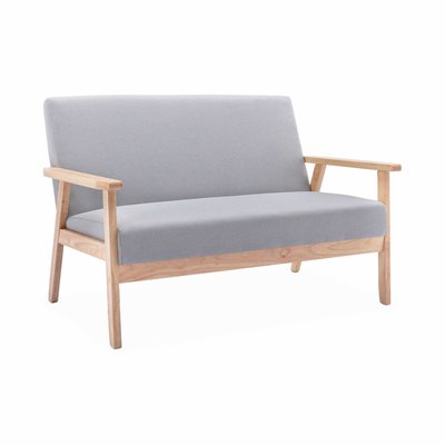 Canapé banquette 2 places bois d'hévéa tissu ISAK SWEEEK