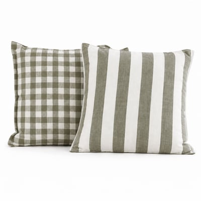 Housse de coussin recto-verso 100% coton rayures et vichy LOURMARIN - QABANE HOME MAISON