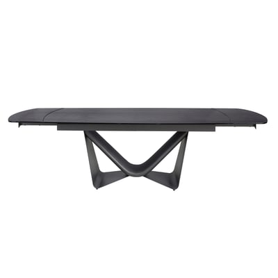 Table de salle à manger extensible ovale tonneau en verre noir, acier, fibre de verre gris foncé et métal ANGEL CERDA