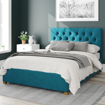 Olivier Plush Velvet Storage Ottoman Bed with Button Tufted Upholstered Headboard ASPIRE