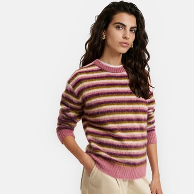 Pull col rond à rayures, en alpaga mélangé LA REDOUTE COLLECTIONS