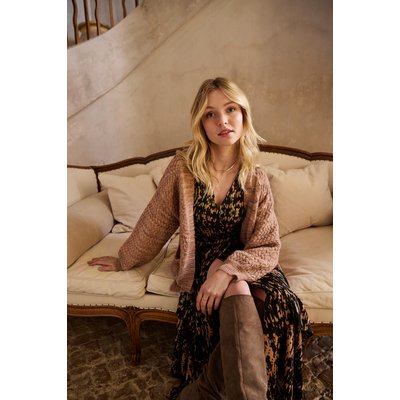 Gilet long femme rose poudré 2025