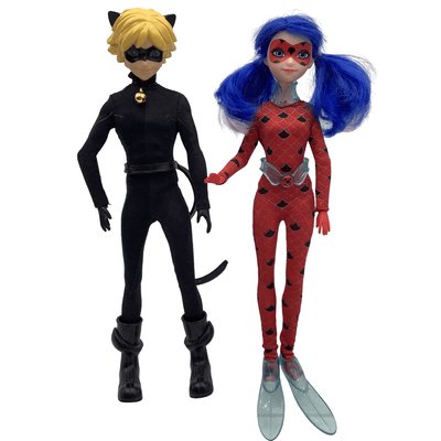 Lot de 2 poupées Miraculous Ladybug Syren et Chat Noir 26cm - Bon état BANDAI