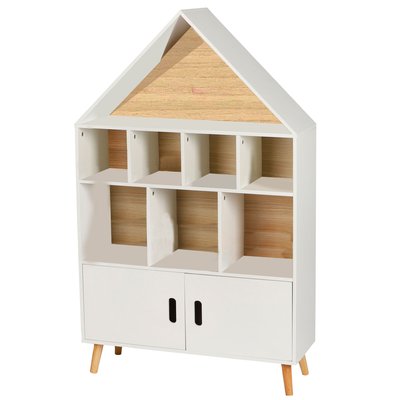 Étagère bibliothèque maison bois et blanc chambre enfant - 80x30x126cm WADIGA