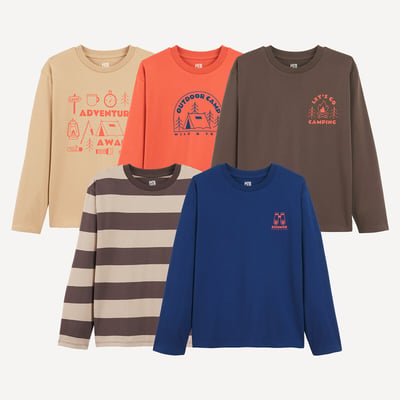 Lot de 5 T-shirts col rond, à manches longues, thème camping LA REDOUTE COLLECTIONS