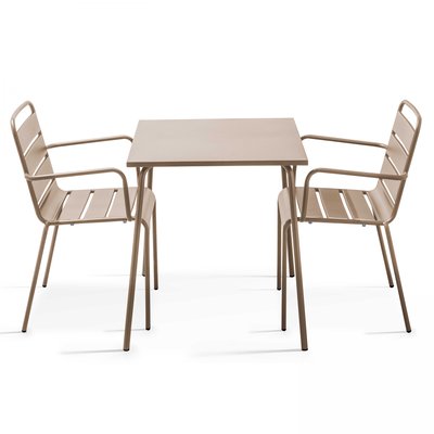 Salon de jardin table bistrot et 2 fauteuils en métal, PALAVAS OVIALA