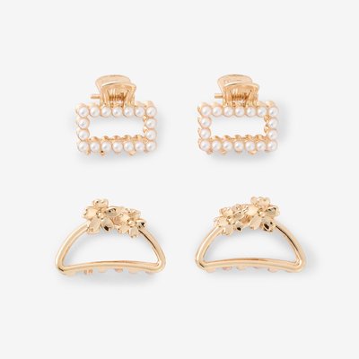 Set de 4 pinces à cheveux dorées perles et fleurs BALABOOSTE