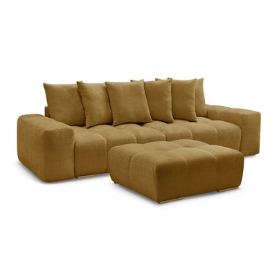Canapé droit fixe 3 places en tissu texturé avec pouf, ANAKIN BOBOCHIC