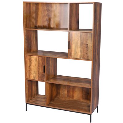 Étagère Bibliothèque en Bois et Métal Noir 6 Casiers et 2 Placards WADIGA